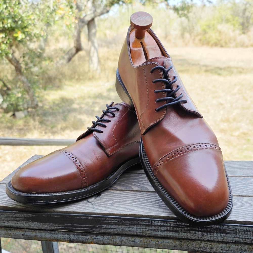Santoni 11-D US Italian Brown Cap Toe Oxford Mens Dress Shoes